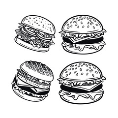 Delicious Burger Illustrations Four Tasty Hand-Drawn Designs for Menus, Posters, and More