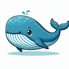 Obraz premium Charming, cartoonish whale, depicted in a light blue hue with adorable features, swimming against a bright background.