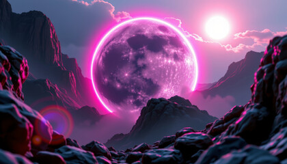Celestial celebration of international moon day cosmic landscape digital art vibrant environment futuristic viewpoint