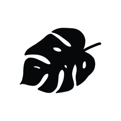 Black Monstera Silhouette Icon, Jungle Plant Vector.