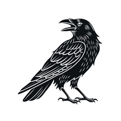 Majestic Raven Illustration Black and White Bird Artwork