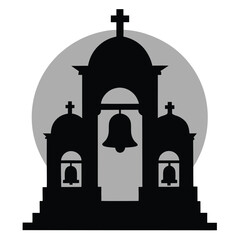 Majestic Church Silhouette with Bells and Cross Architectural Icon