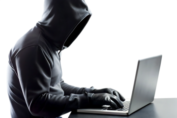 Anonymous person typing on laptop isolated on a transparent background
