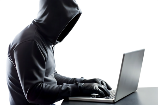 Anonymous person typing on laptop isolated on a transparent background