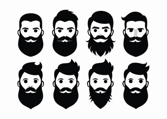 Collection of Stylish Men's Beard and Hairstyle Icons A Vector Illustration Set