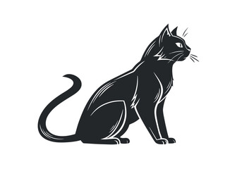Elegant Black Cat Illustration Sitting Silhouette Design, Vector Graphic