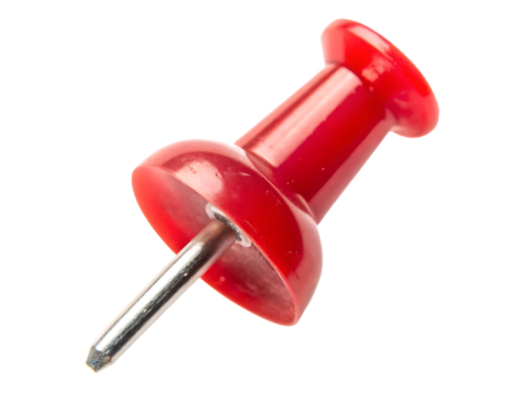 Bright red pushpin isolated on a transparent background