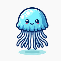 Obraz premium Digital illustration of a friendly, light blue jellyfish with cartoonish features.