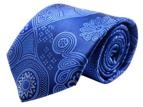 Blue patterned rolled tie isolated on a transparent background