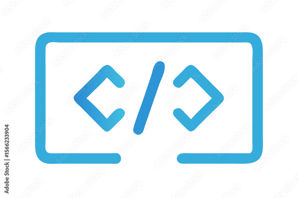 Poster Abstract blue glowing coding brackets icon inside a rounded rectangle