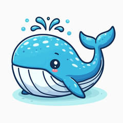 Fototapeta premium Cheerful, cartoonish depiction of a whale, highlighted by its simple design and friendly expressions. Water splashes emerge from its blowhole.