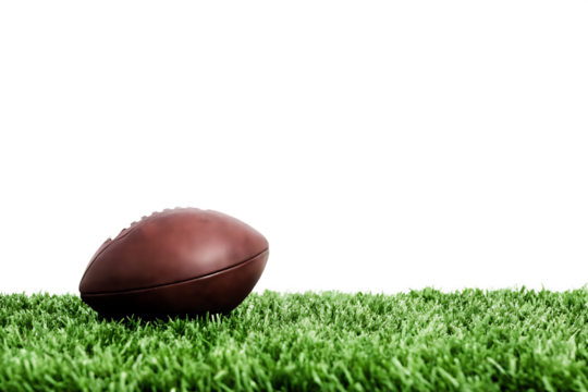 Brown football on green grass isolated on a transparent background