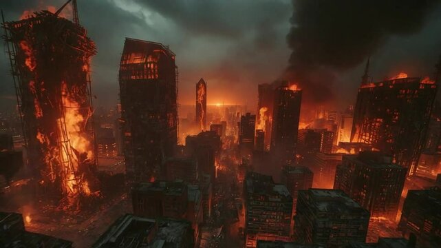 World Doomsday: Abandoned City in Flames After Global Annihilation