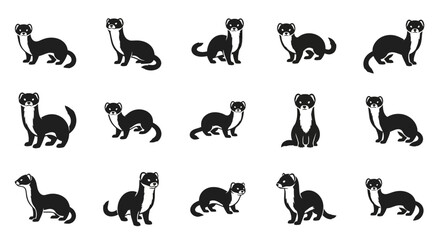 Obraz premium Various poses of ferret illustrations in black and white style 