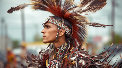 A man wearing a feather headdress
