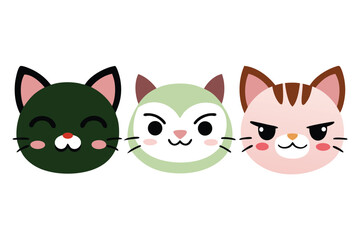 Collection of cute cat face emojis with various expressions