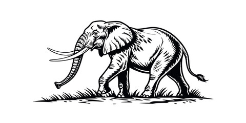 Majestic African Elephant in Vintage Style Illustration