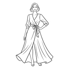 Fototapeta premium Beautiful line drawing of a wrap dress illustration vector