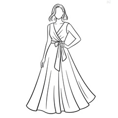 Wrap dress line drawing coloring page