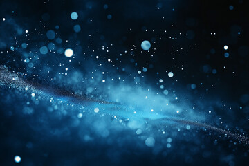 Obraz premium Abstract dark blue digital background with sparkling blue light particles and areas with deep depths Particles form into