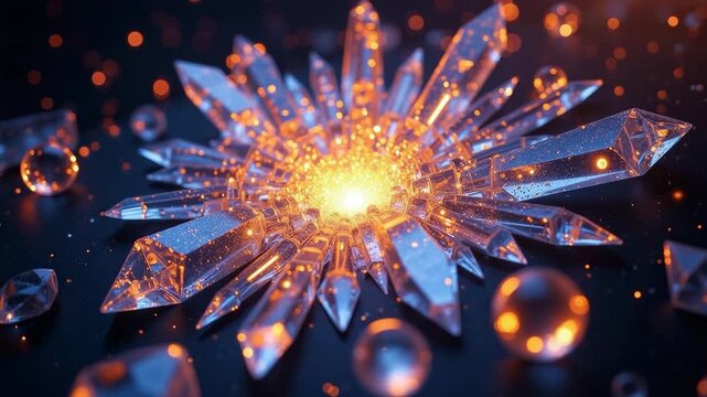 Glowing crystals cluster. Sparkling glowing crystals form intricate design. Luminous crystals radiating light. Glowing crystals are perfect for fantasy backgrounds, science fiction.
