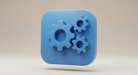 Stylized Blue Gears Icon on Rounded Square, representing settings and configuration