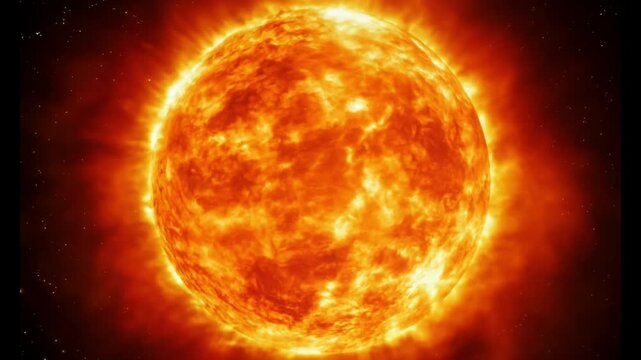 Abstract  sun rotating with  small solar flare on corona layer isolated on black background, most bright light star in solar system, big fire in space, a radious of burning zone is expand