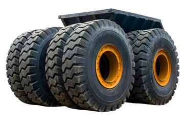 Obraz premium Large black rubber tires on a heavy-duty mining truck isolated with transparent background