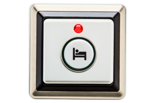 Hospital room service call button with a red indicator light isolated with transparent background