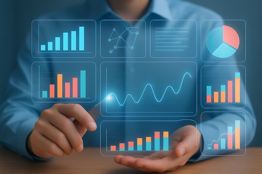 Futuristic financial data analysis graphs