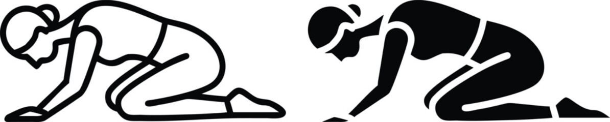 Woman in Kneeling Yoga Pose Icon Silhouette in Black and White Vector Design