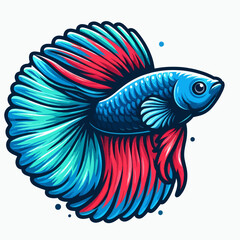 Fototapeta premium Vibrant illustration of a betta fish, showcasing a dynamic color palette. Its fins and body are detailed in a stylized manner.
