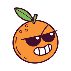 Cute cartoon orange with green leaves cartoon character