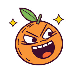 Cute cartoon orange with green leaves cartoon character
