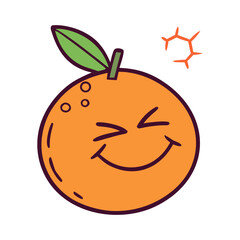 Obraz premium Cute cartoon orange with green leaves cartoon character