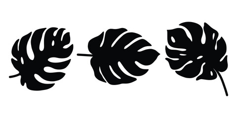 Black Monstera Leaves Set, Botanical Silhouette Icons.