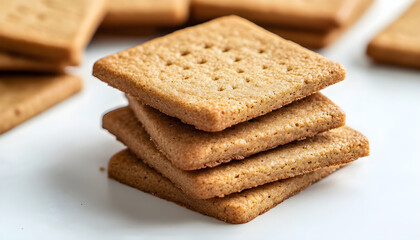 Brown rectangular cookies on a white background