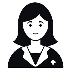 Black and White Illustration of a Smiling Female Nurse or Medical Professional