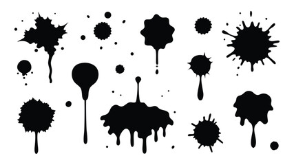Collection of Ink Splatter, Drip, Blot, and Blob Shapes Design Elements for Digital Art