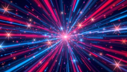 Fototapeta premium a vibrant cosmic scene with a bright nebula at its center, surrounded by numerous stars that emit blue and red hues