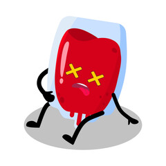 Cute Hand Drawn Passed Out Red Blood Bag Fainted