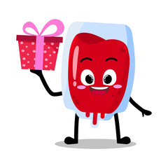 Cute Hand Drawn Red Blood Bag Giving a Present Gift