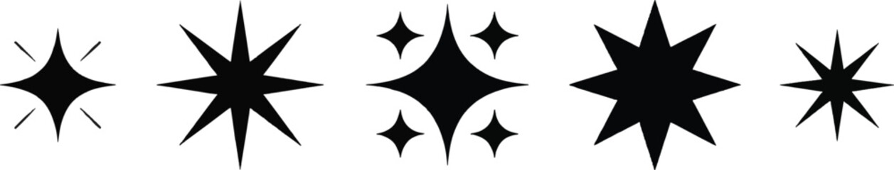 Obraz premium Collection of black starburst and sparkle shapes on white background