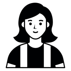 Black and White Icon of a Woman with ShoulderLength Hair and Jumper