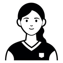 Monochrome Portrait of Woman with Ponytail and Vneck Shirt Illustration