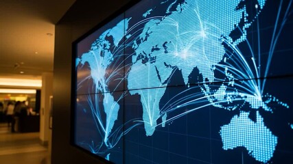 Global Network Connections: Dynamic World Map Displaying Data Flow - Powered by Adobe