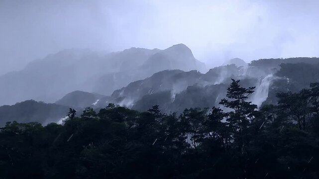 Rainy - Day Waterfall Mountains in New Zealand&rsquo;s Fiordland
