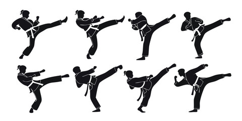Martial Arts Silhouettes Dynamic Karate Kicks and Poses