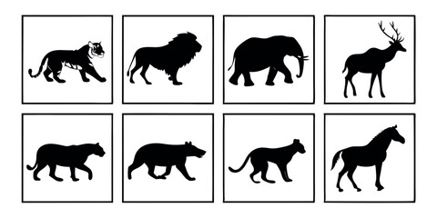 Collection of African Wildlife Silhouettes Lions, Elephants, and More