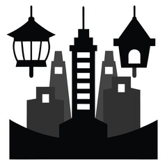 Fototapeta premium Silhouette Cityscape Elegant Black and White Urban Illustration
